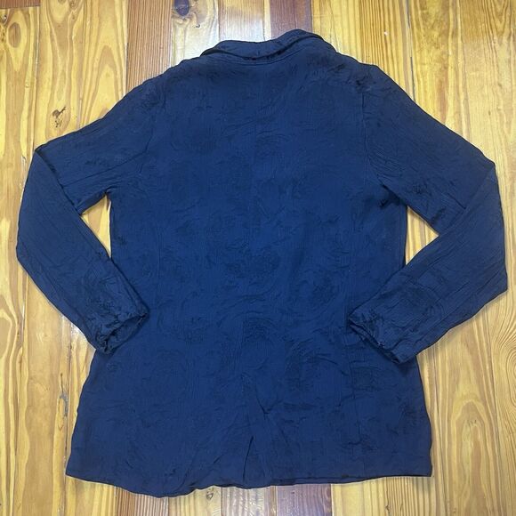 Zara Floral Jacquard Blazer Jacket Size Small Dark Blue Double Breasted Brocade - Picture 4 of 16